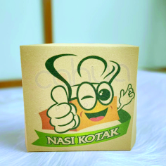 Packaging Box Nasi/Makanan Craft + Print ( 18cm x 18cm x 7cm )